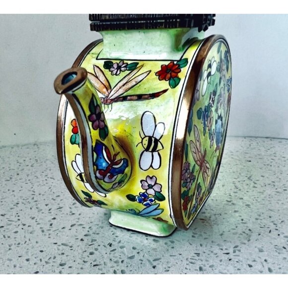 Signed Kelvin Chen Cloisonné Enamel Mini Teapot Butterfly & Dragonfly Design COA - Picture 4 of 11